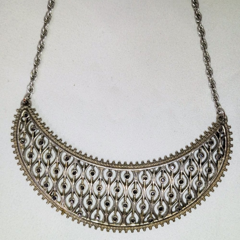 Lucky Brand Silvertone & Rhinestone -Half Moon- Necklace